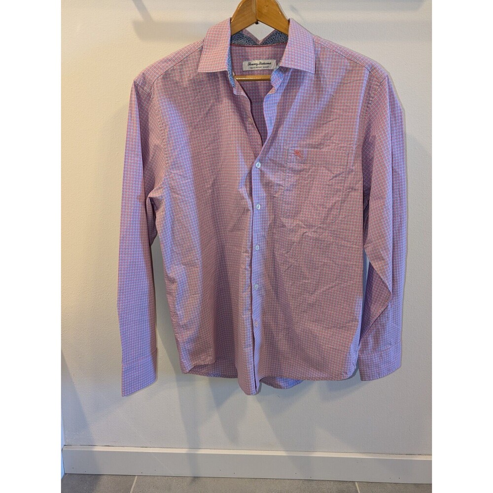 Tommy Bahama Newport Collection  Pink White Blue Checkered Shirt Men's Medium